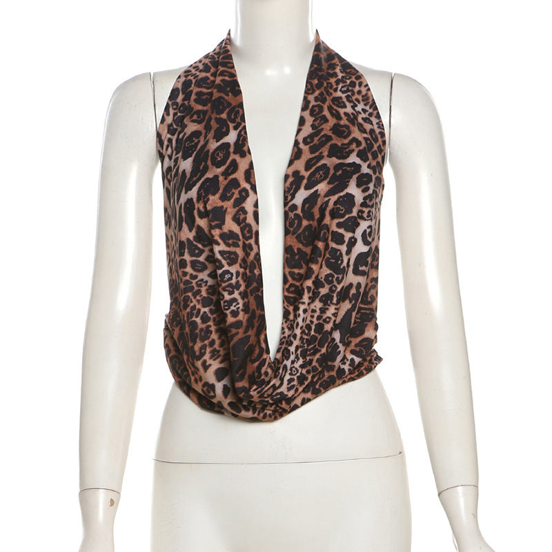 Leopard-Print Tie-Back Halter Top