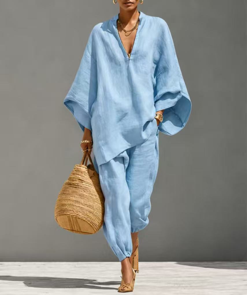 Relaxed Batwing-Sleeve Set