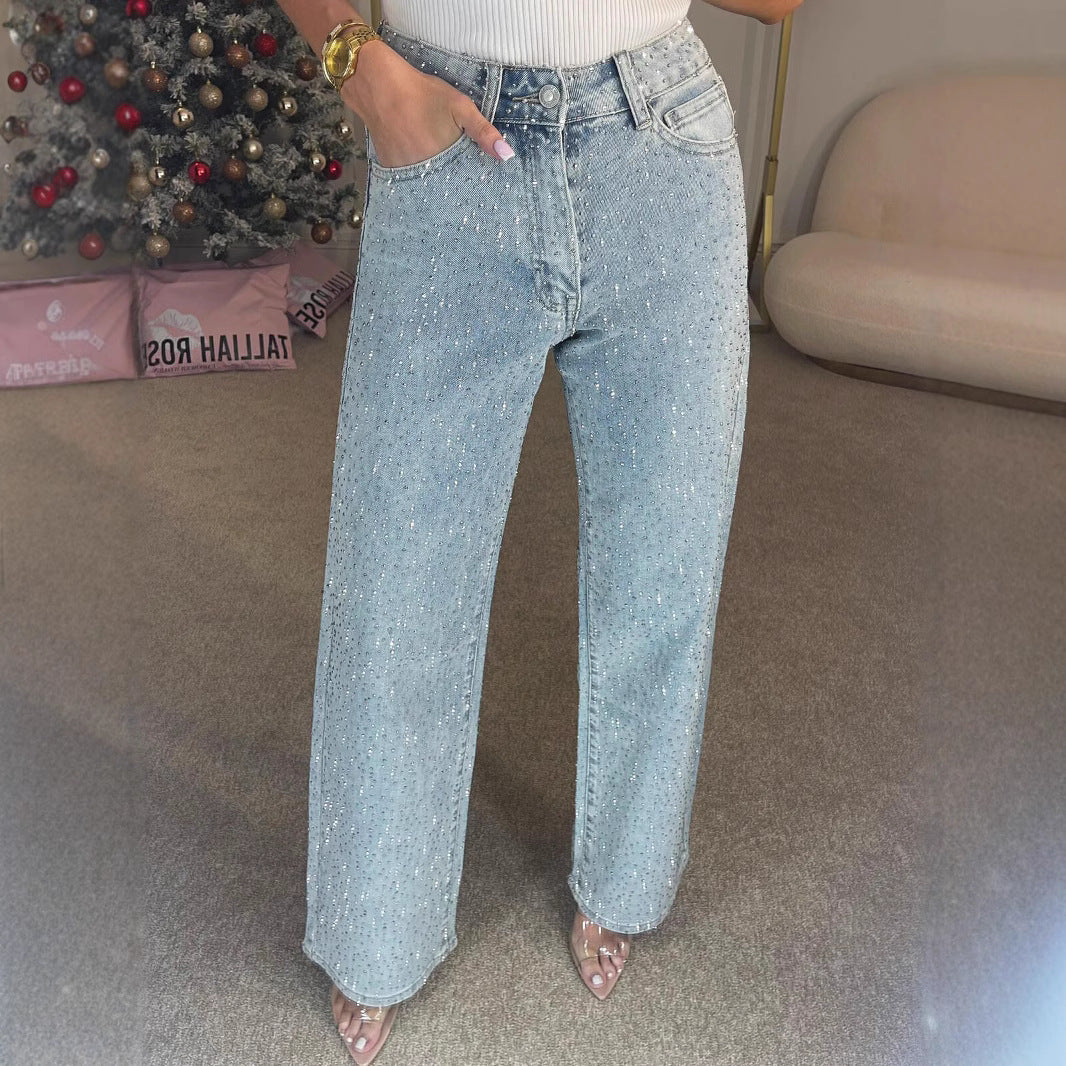 Rhinestone Straight-Leg Jeans
