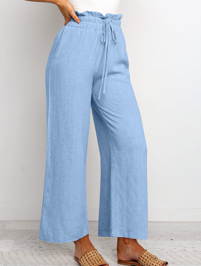 Drawstring Wide-Leg Cropped Pants