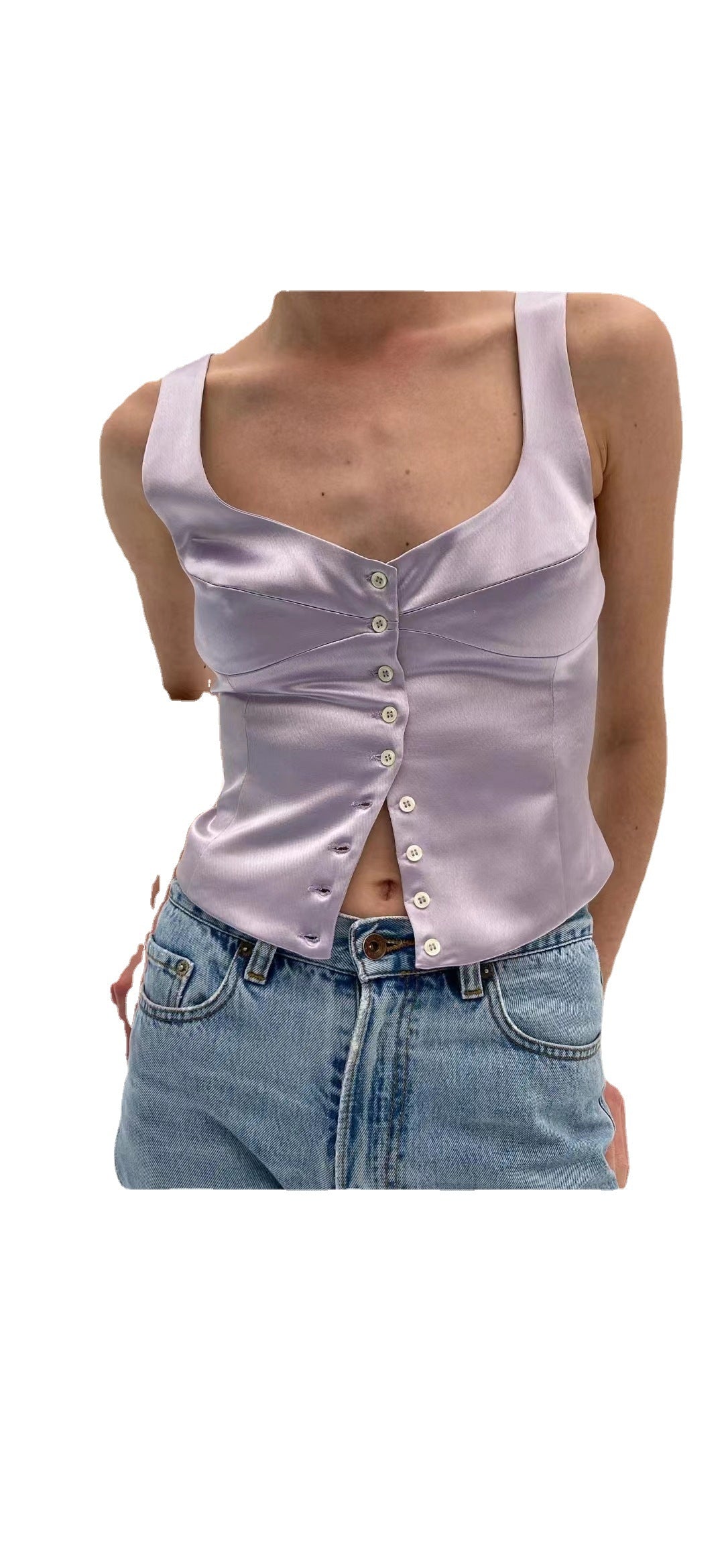 Square-Neck Button-Front Cami