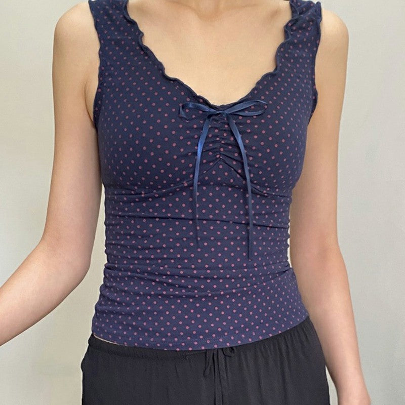 Polka-Dot Tie-Neck Tank Top