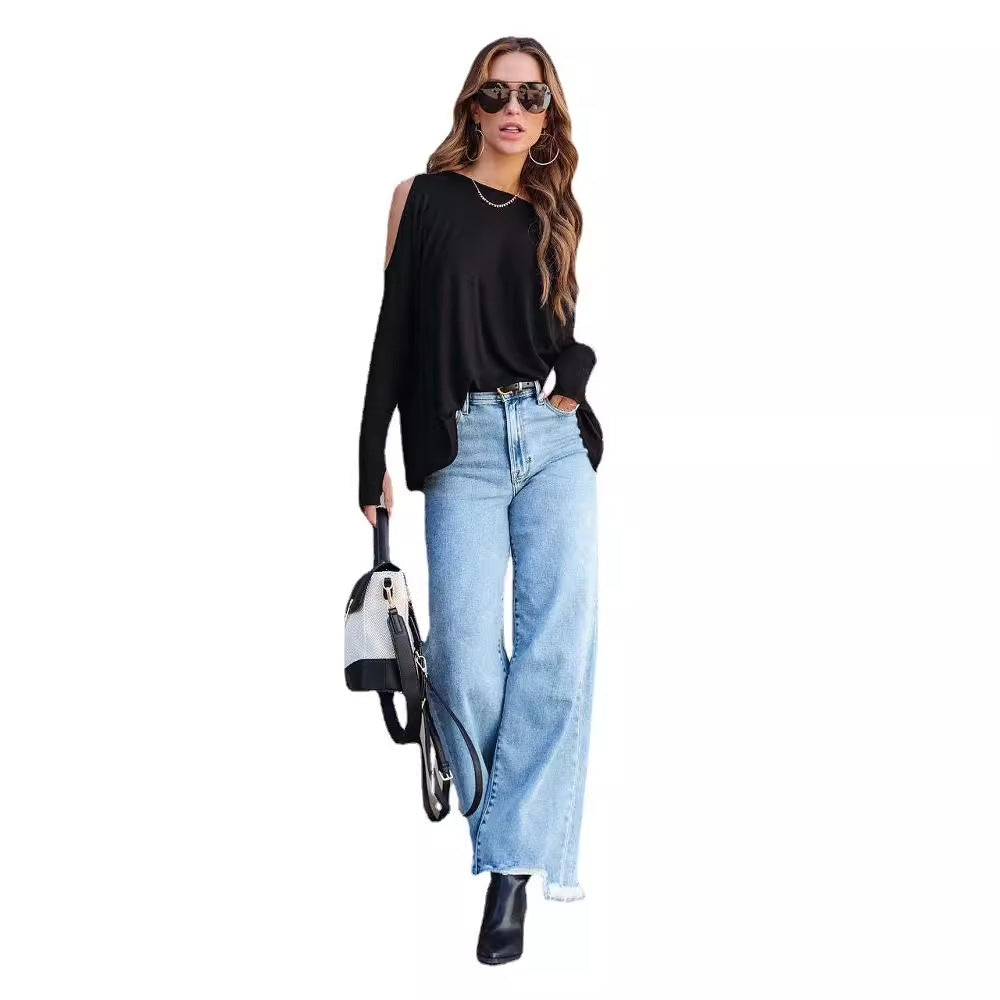 Frayed-Hem Wide-Leg Jeans