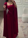 Square-Neck Cape Maxi Dress
