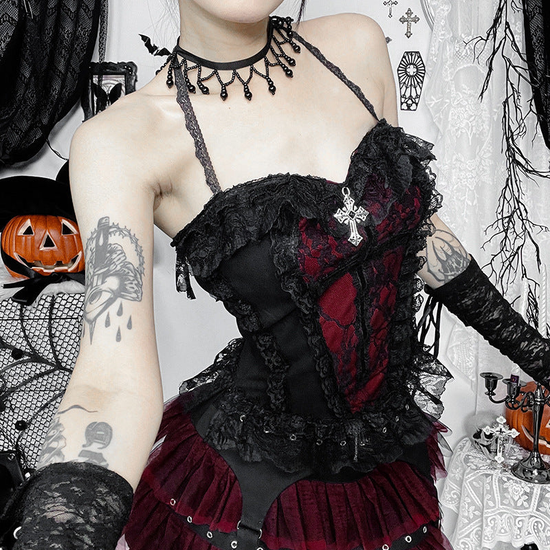Lace-Trim Halter Corset Top