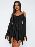 Cold-Shoulder Handkerchief-Hem Mini Dress