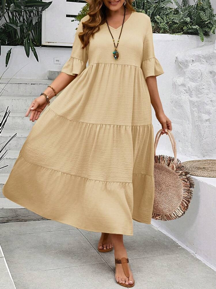 V-Neck Tiered Maxi Dress — Plus Sizes