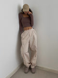 Wide-Leg Drawstring Cargo Pants