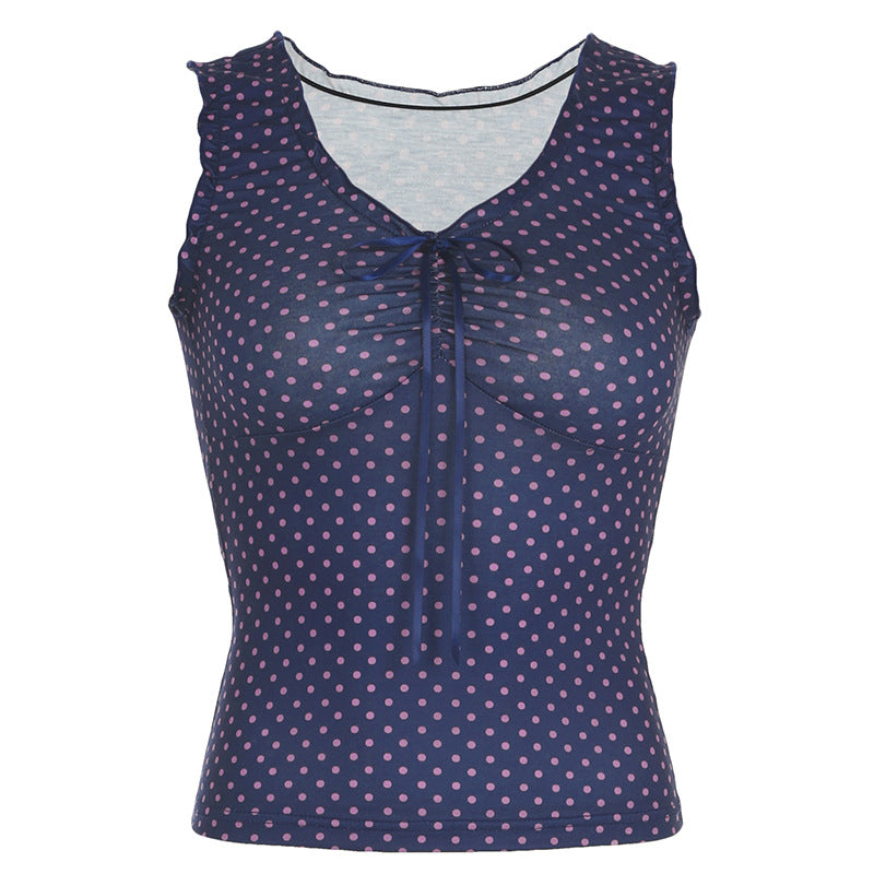 Polka-Dot Tie-Neck Tank Top