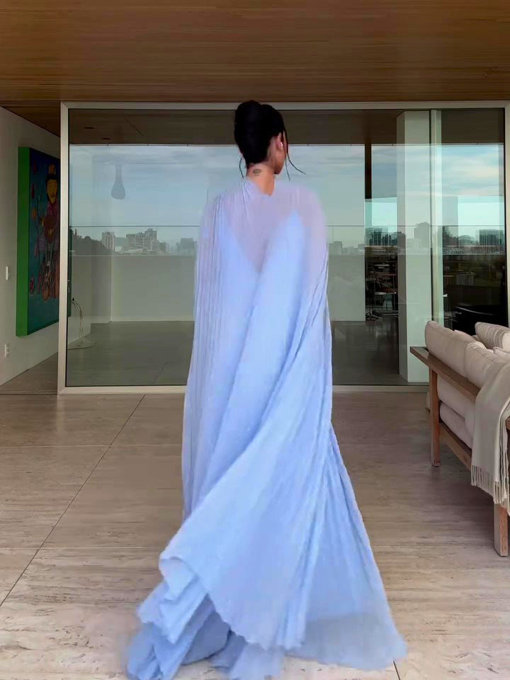 Pleated Maxi Dress & Cape Set