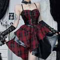 Plaid Lace-Up Asymmetric Mini Dress
