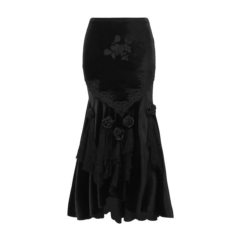 Gothic Floral Fishtail Maxi Skirt
