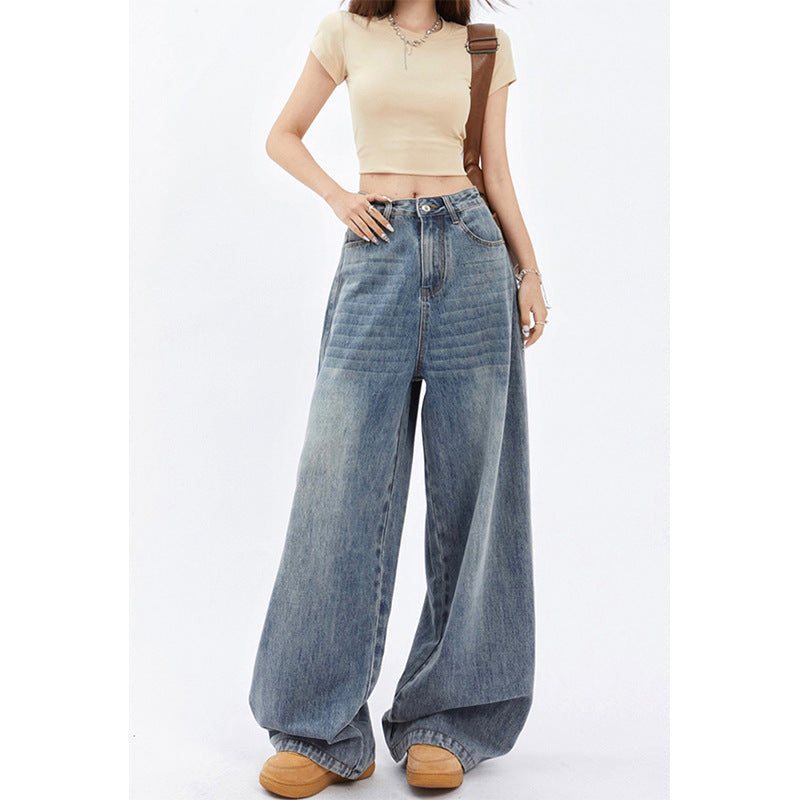 High-Waisted Draped Wide-Leg Jeans