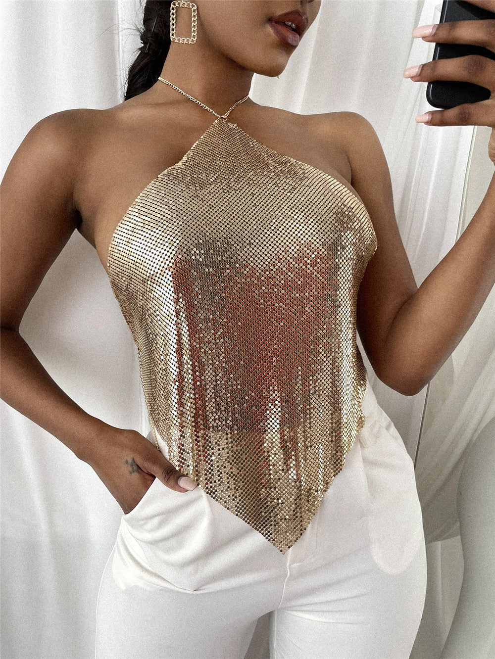 Sequin Halter Top