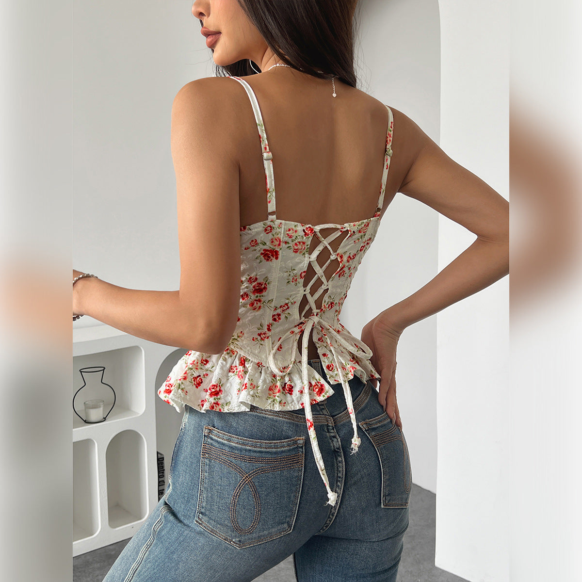 Floral Ruffle-Hem Cami