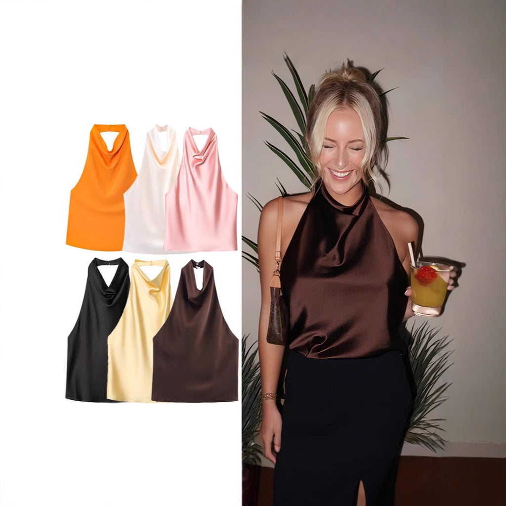 Draped Satin Halter Top
