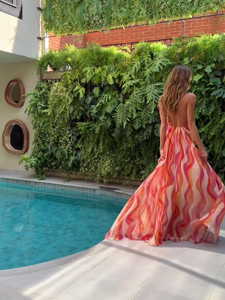 Ombre Halterneck Backless Dress