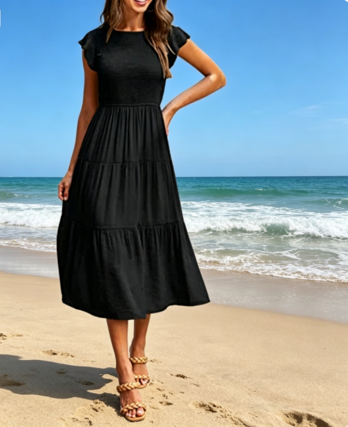 Flutter-Sleeve Ruched Dress