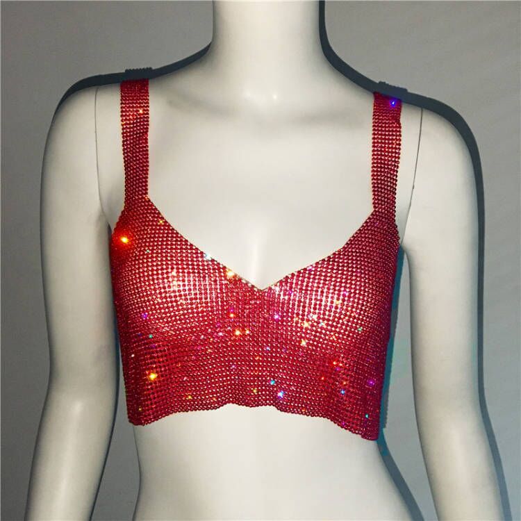 Rhinestone Metallic-Effect Crop Top