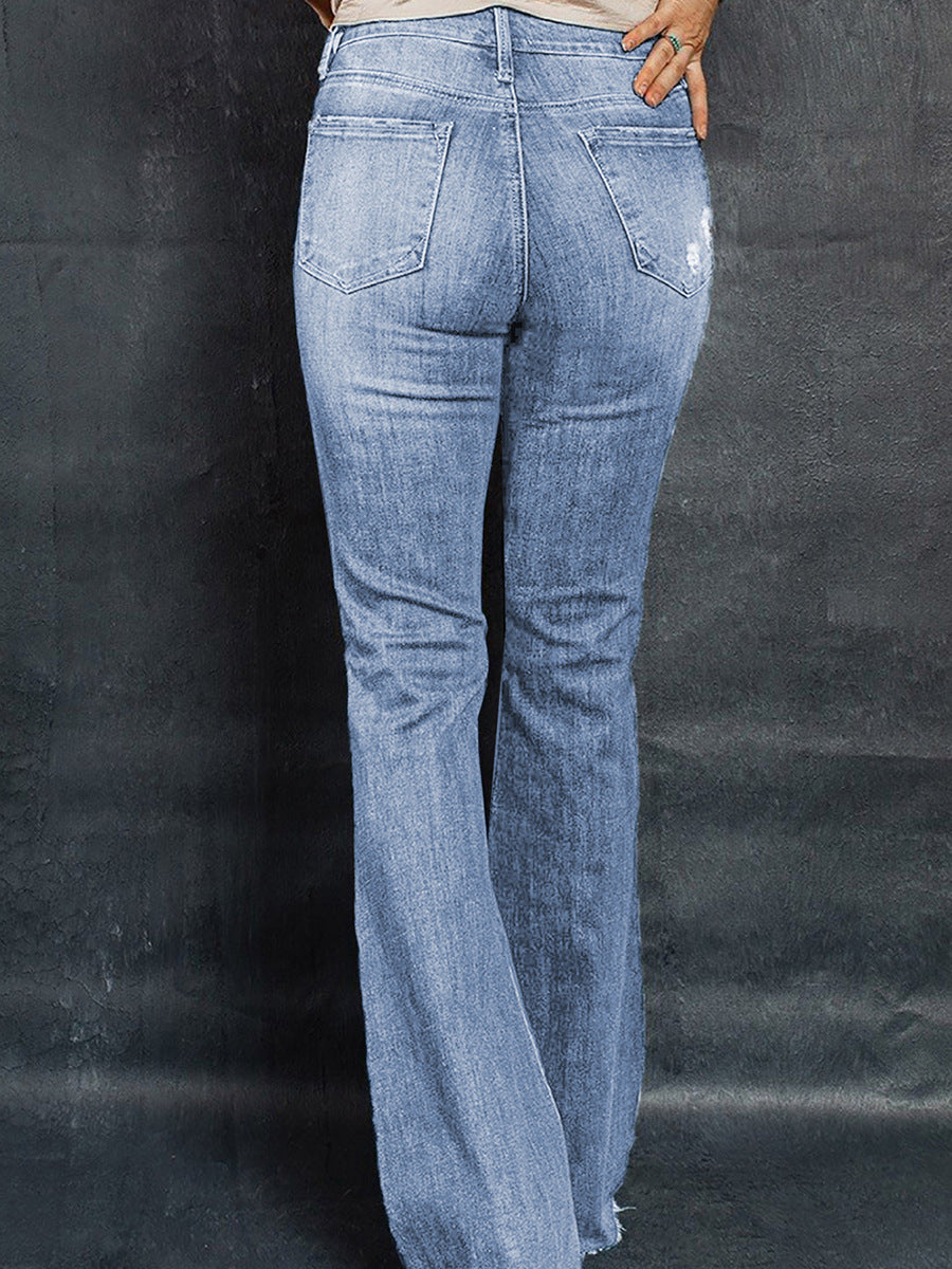 Distressed High-Waisted Flared Jeans