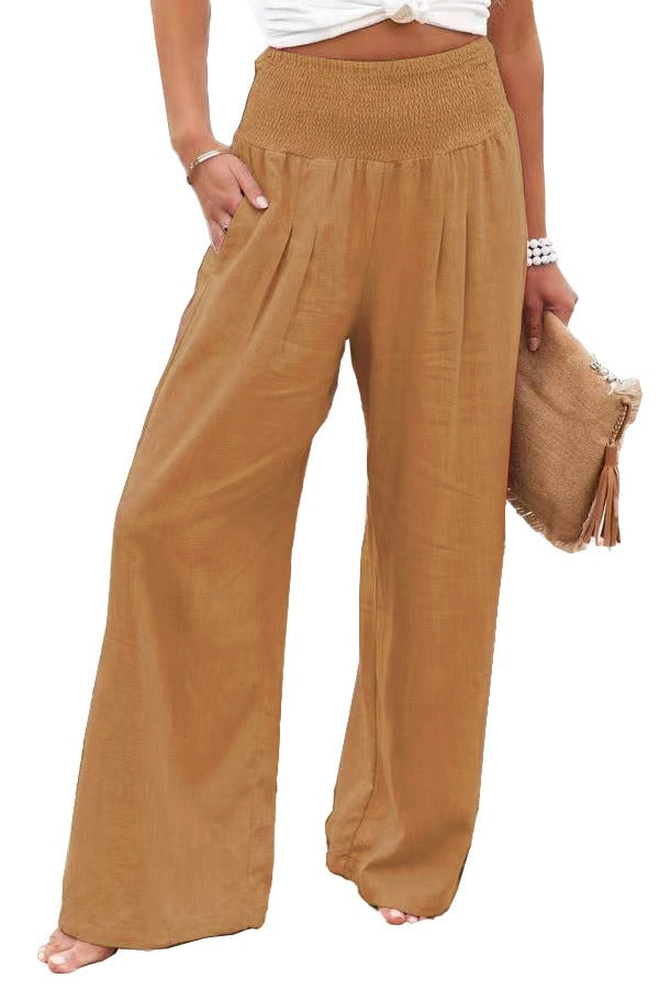 Smocked-Waist Wide-Leg Pants