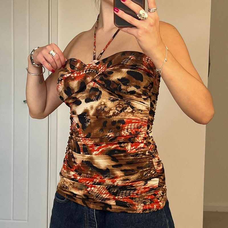 Abstract-Print Halter Top