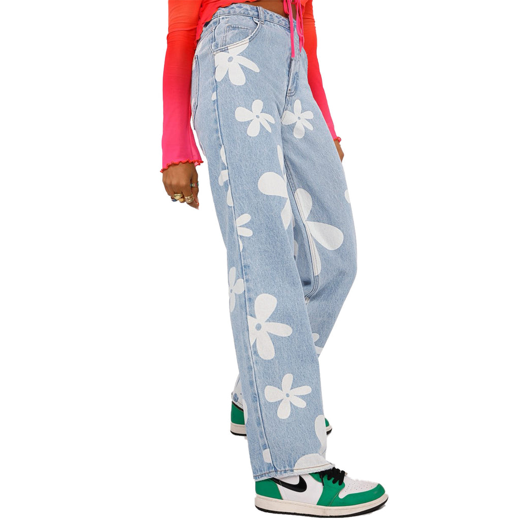 Floral-Print Straight-Leg Jeans