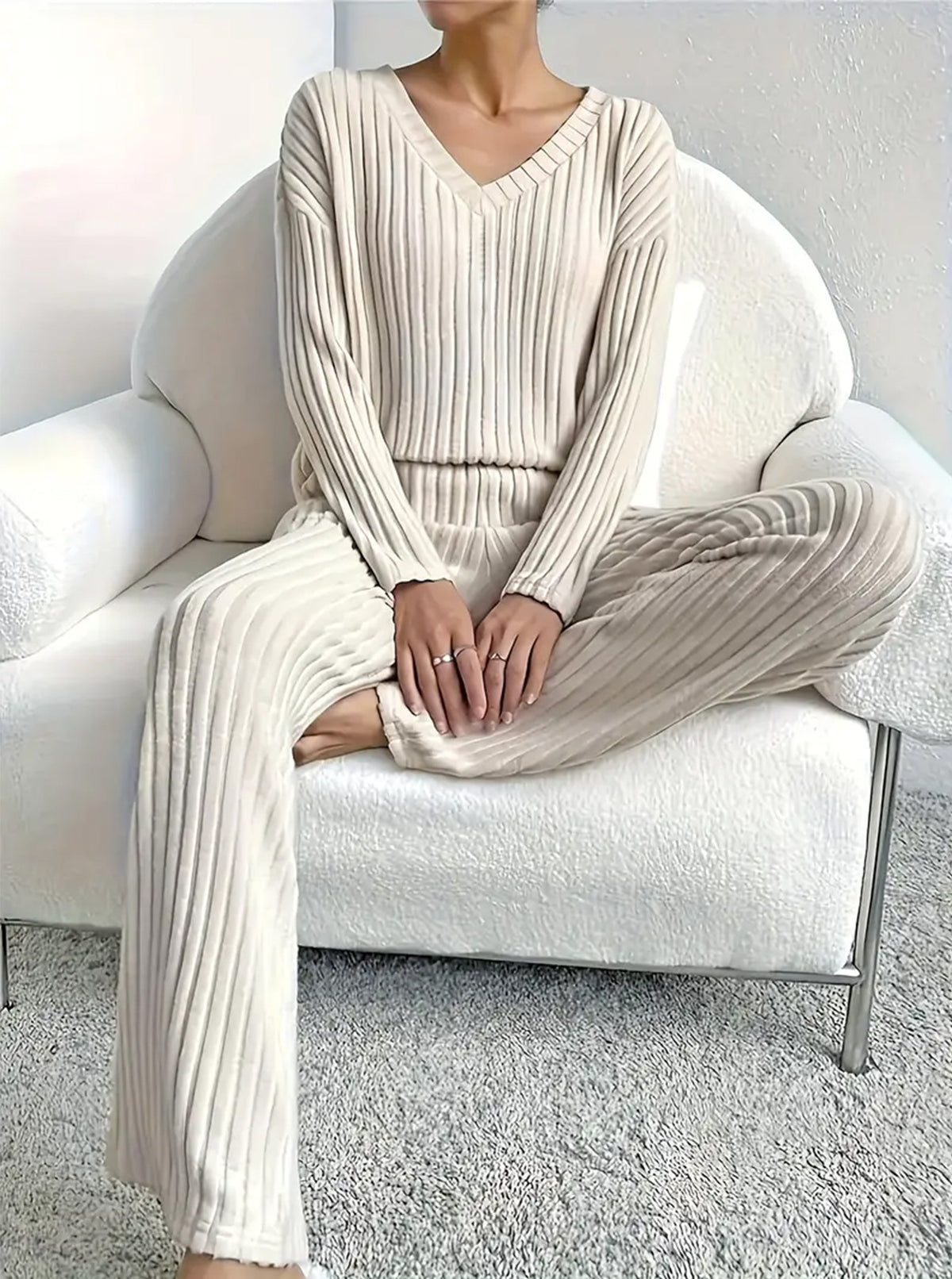 V-Neck Knit Top & Pants Set