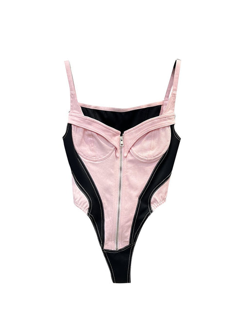 Contrast-Panel V-Neck Bodysuit