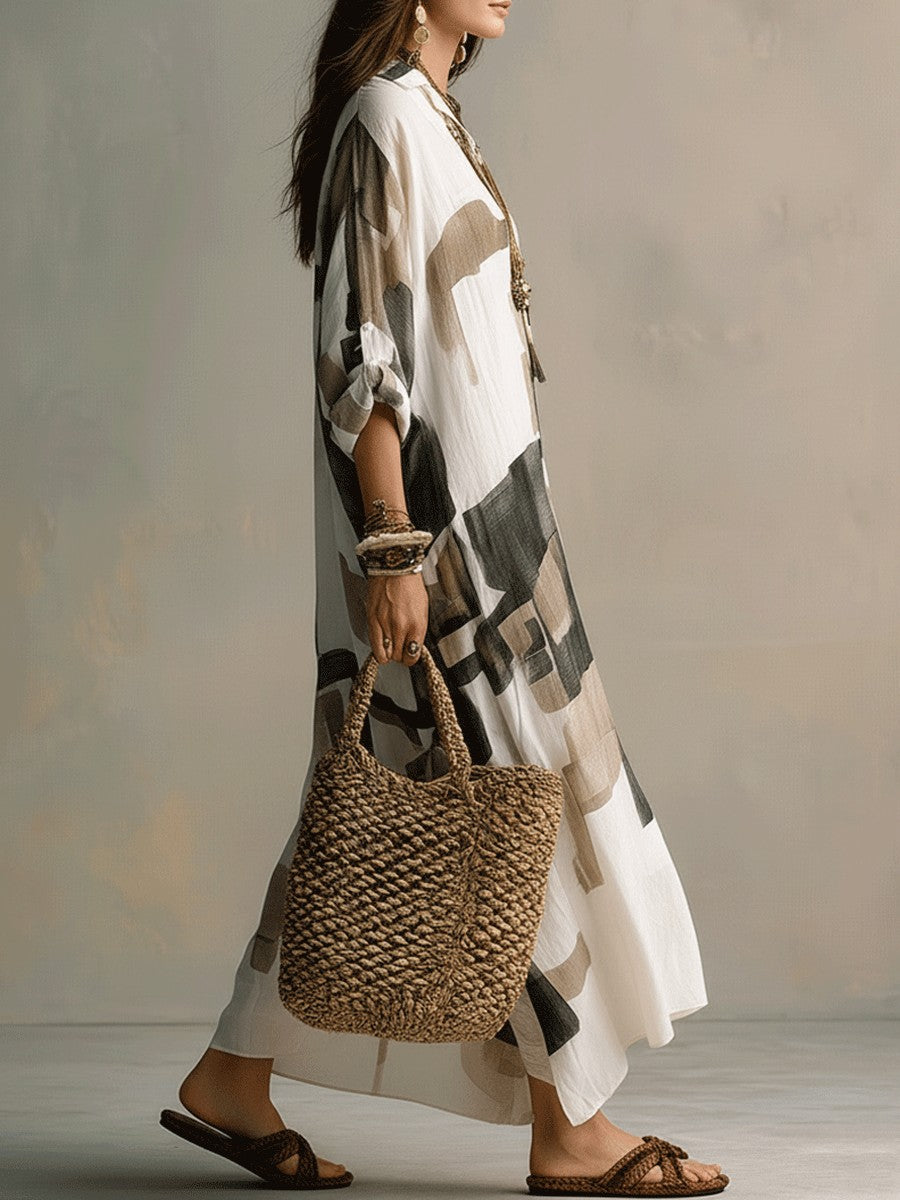 Printed Long-Sleeve Shirt Dress