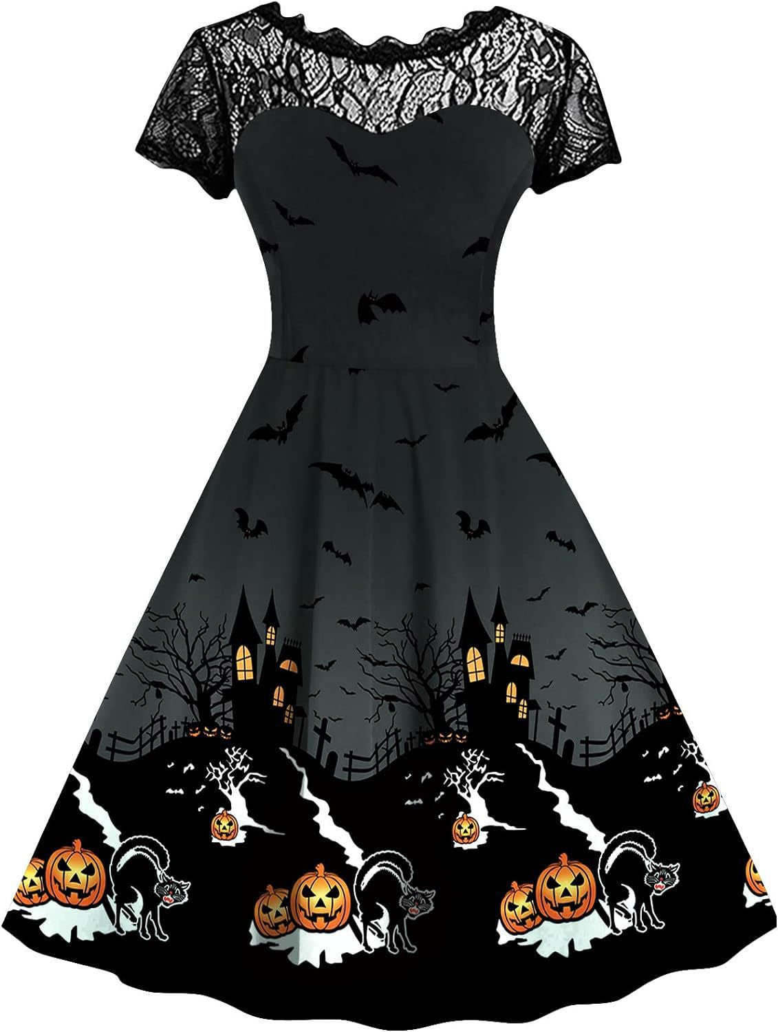 Halloween-Print Lace-Yoke Dress