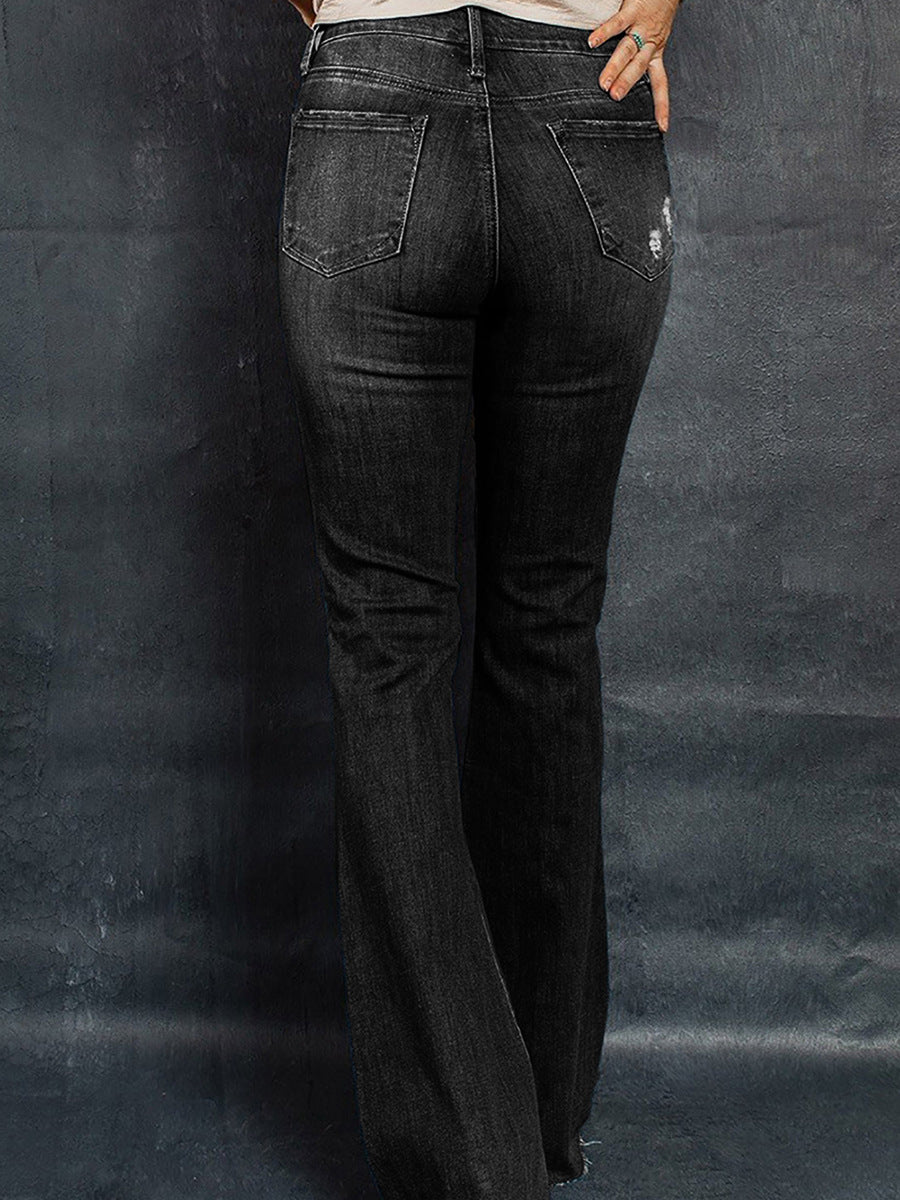 Distressed High-Waisted Flared Jeans