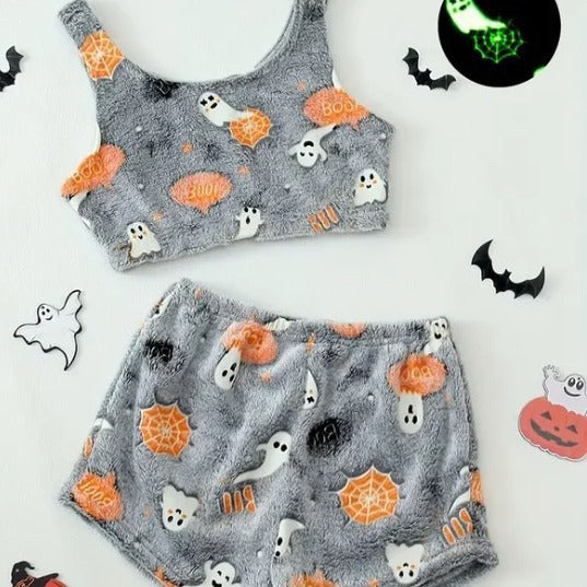 Halloween Print Tank & Shorts Pajama Set