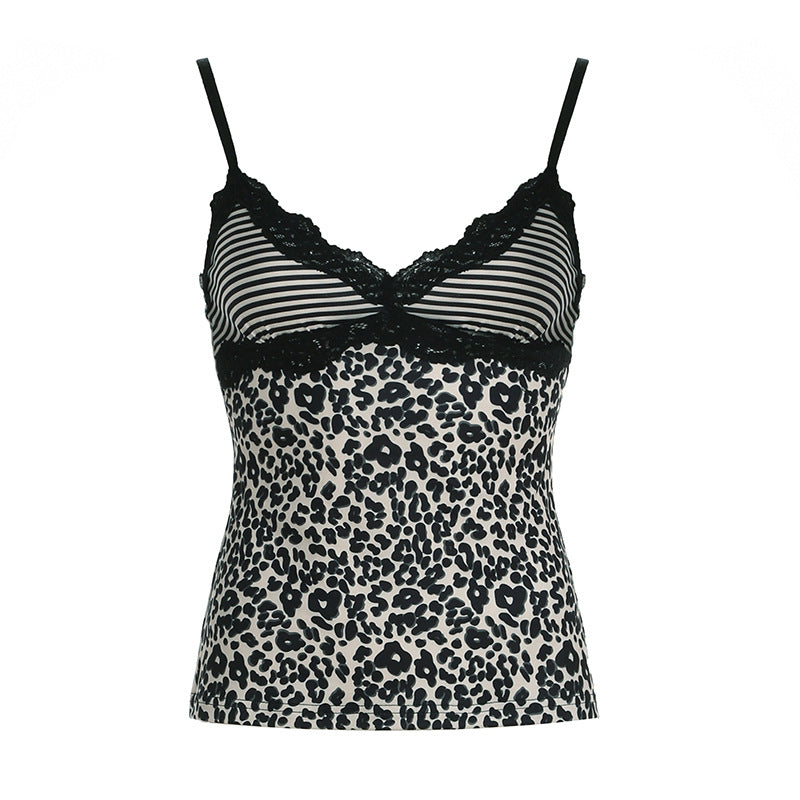 Leopard & Stripe Lace-Trim Cami