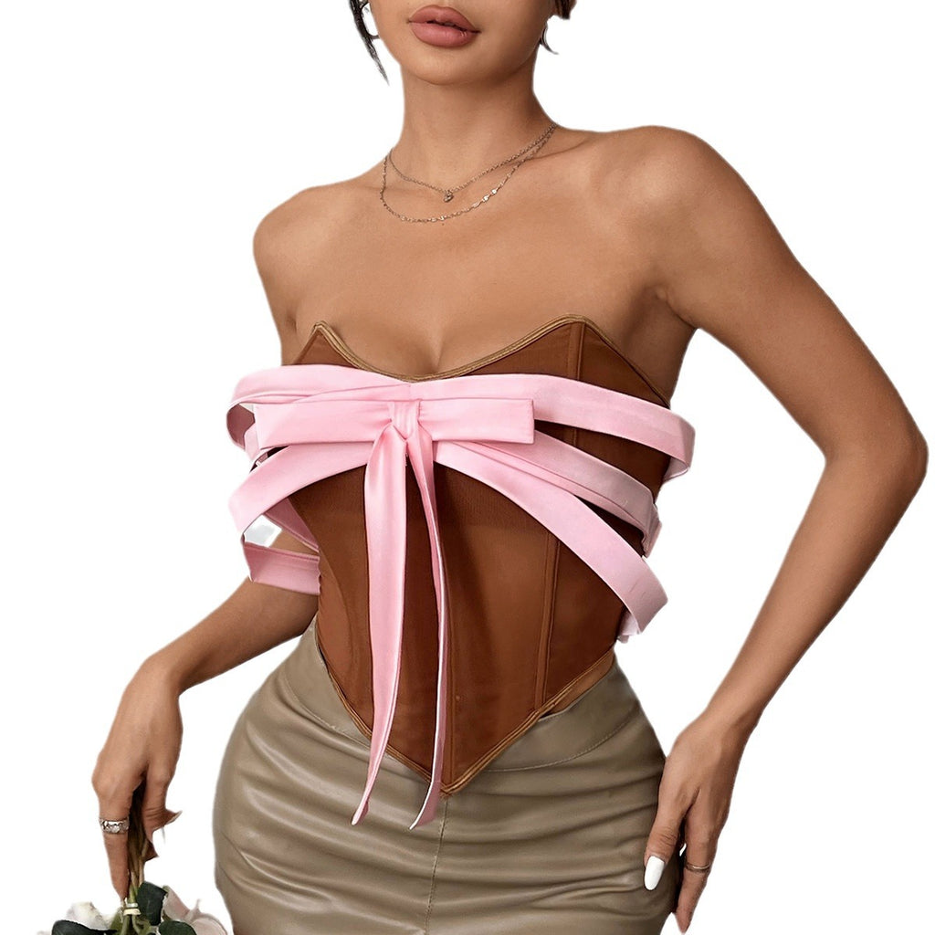 Oversized-Bow Strapless Top