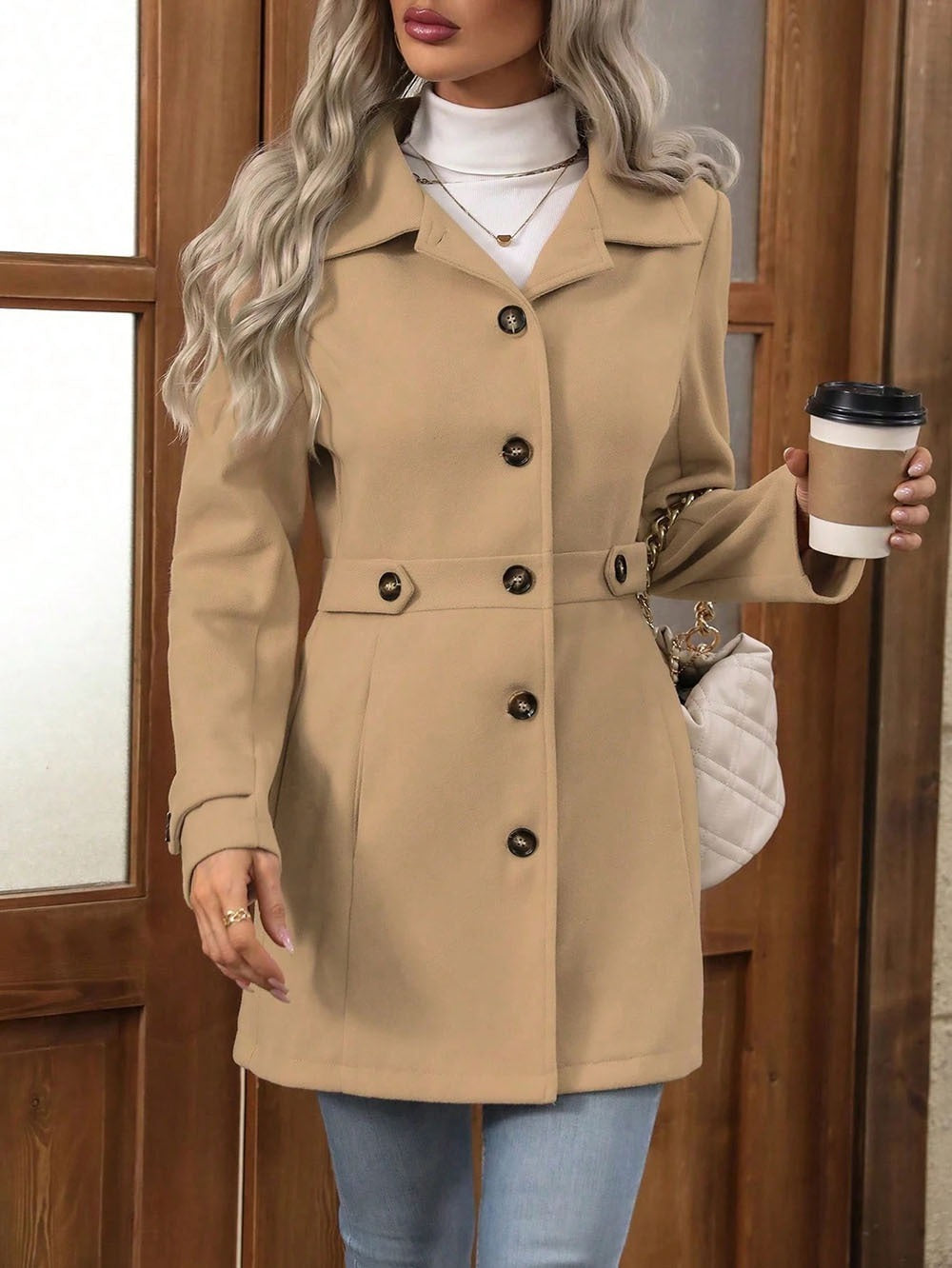 Button-Front Lapel Coat