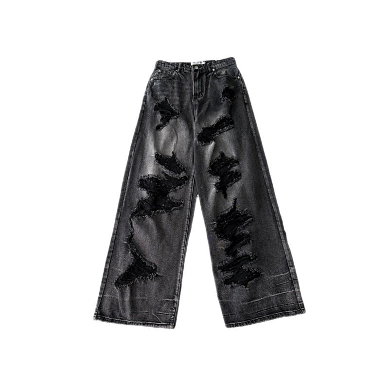 Distressed Wide-Leg Jeans