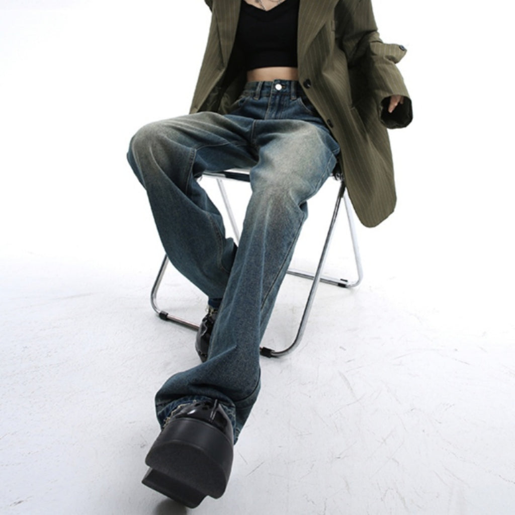 Vintage-Wash Straight-Leg Jeans