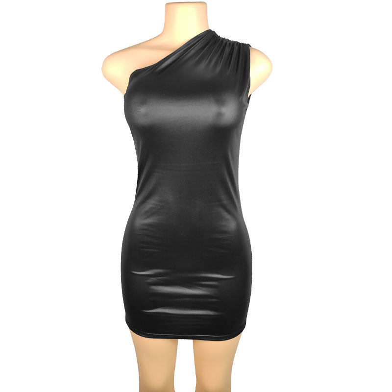 One-Shoulder Leather-Look Mini Dress