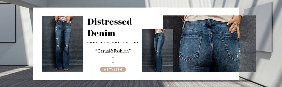 Distressed High-Waisted Flared Jeans