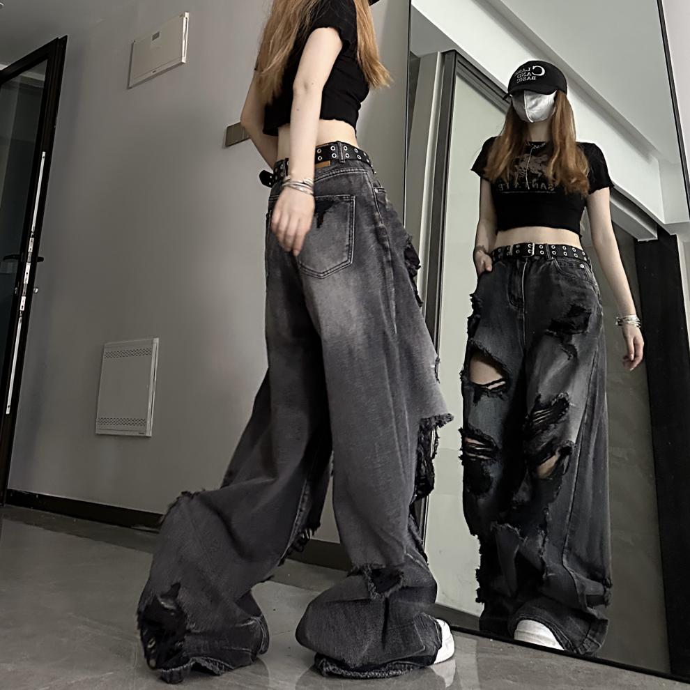 Distressed Wide-Leg Jeans