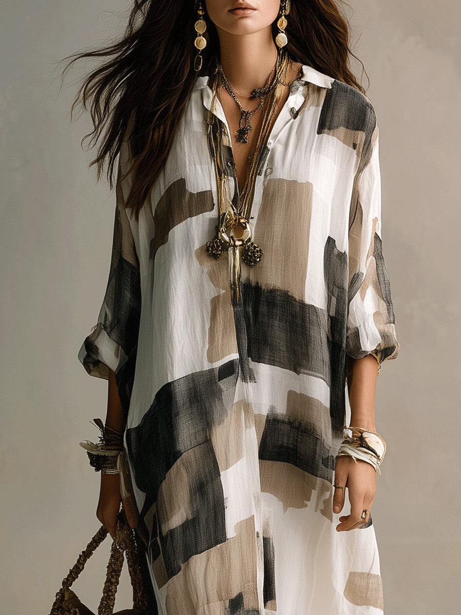 Printed Long-Sleeve Shirt Dress