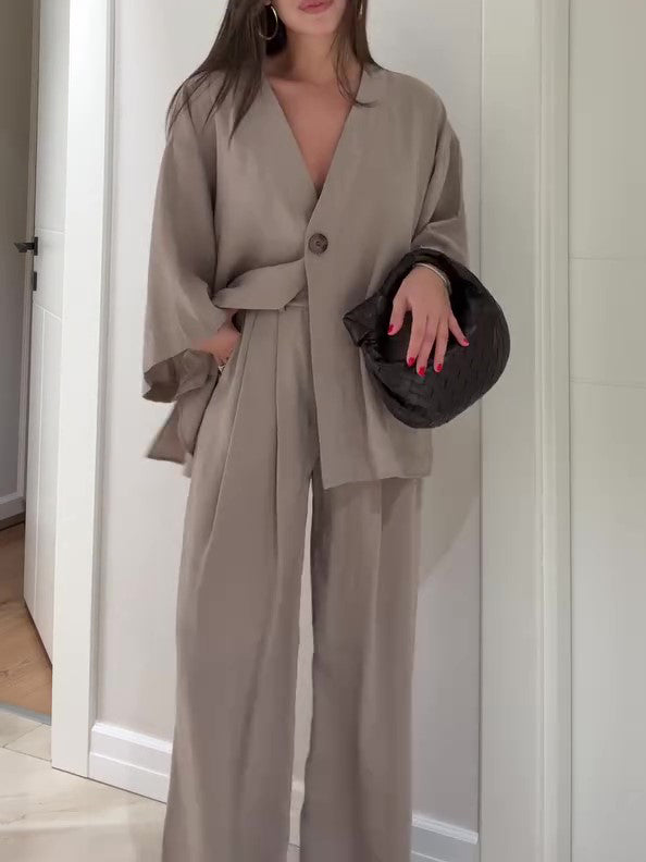Single-Button Top & Pants Set