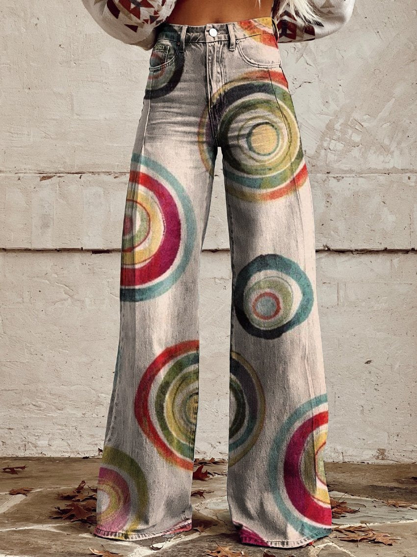 Printed Denim-Look Wide-Leg Pants