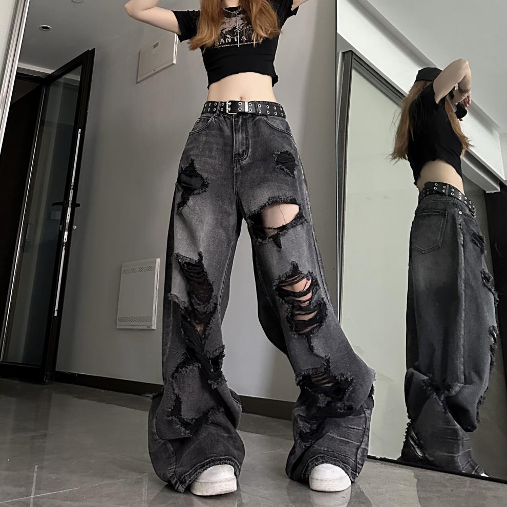 Distressed Wide-Leg Jeans