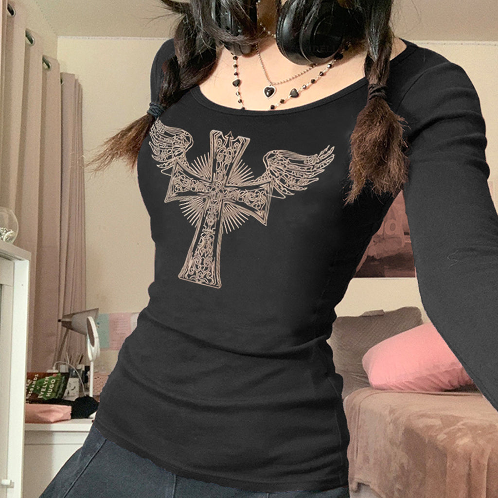 Winged-Cross Long-Sleeve Top