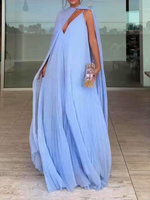 Pleated Maxi Dress & Cape Set