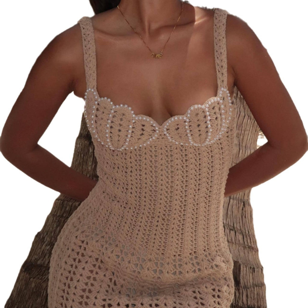 Beaded Open-Knit Mini Dress
