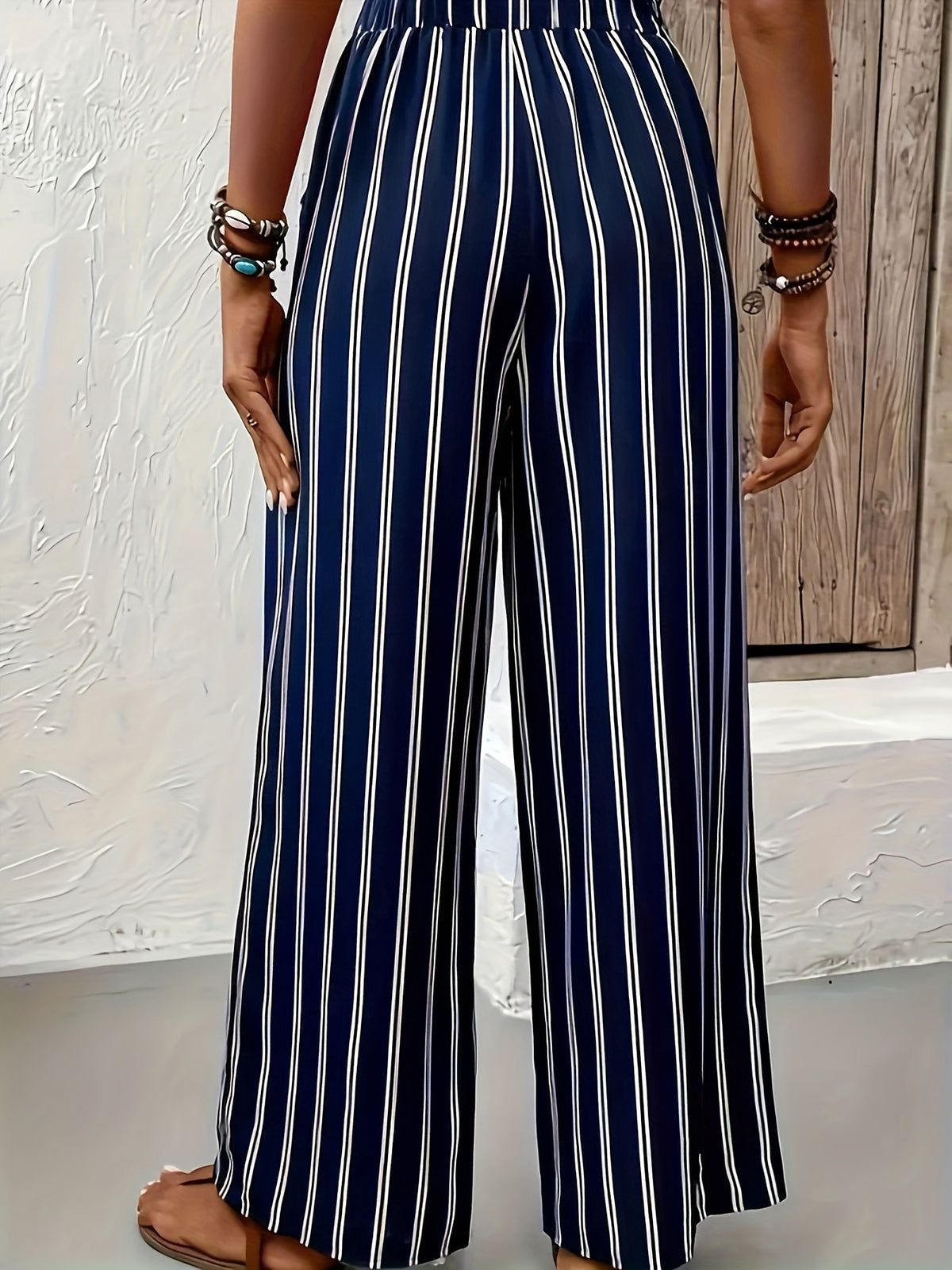 Striped Wide-Leg Pull-On Pants