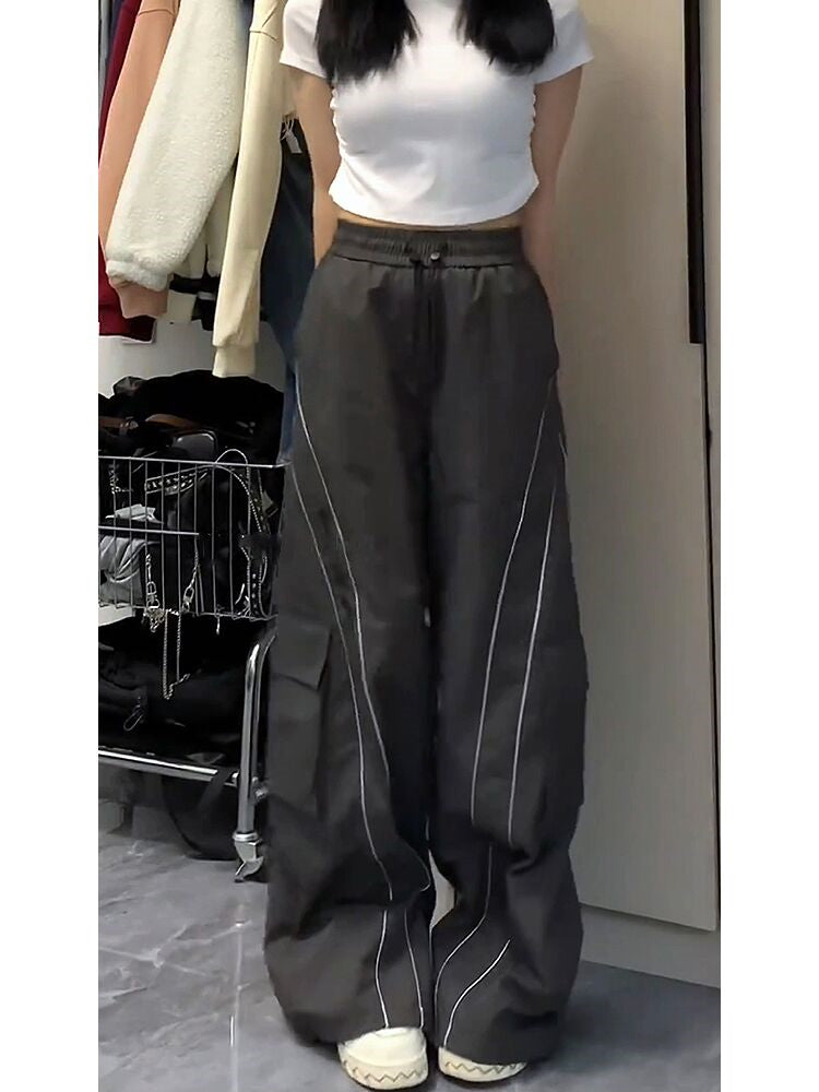 Wide-Leg Cargo Track Pants